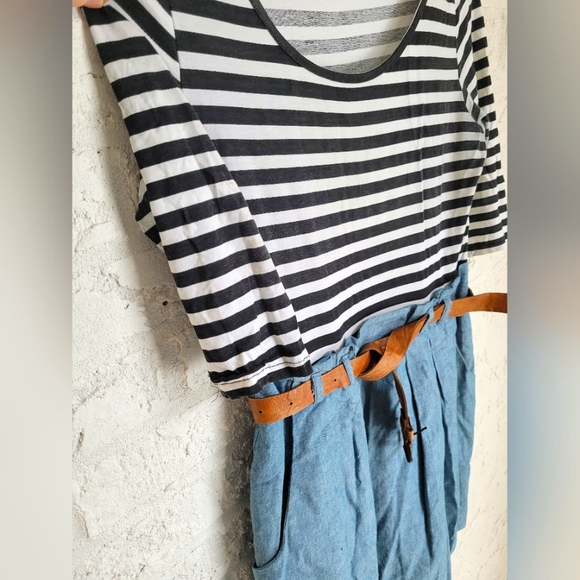 Denim & Striped Tee Dress, comes with Tan Belt. - Picture 4 of 9